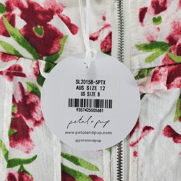 US 8 Petal & Pup Fyrsil Dress White Floral Rayon Linen Midi Length Sleeveless - Picture 5 of 13